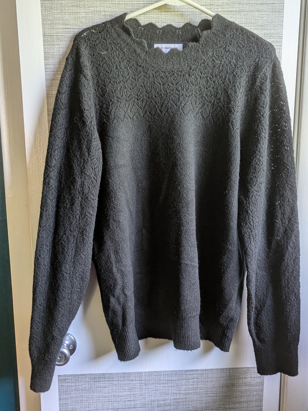 Black Textured Scalloped Neck Sweater